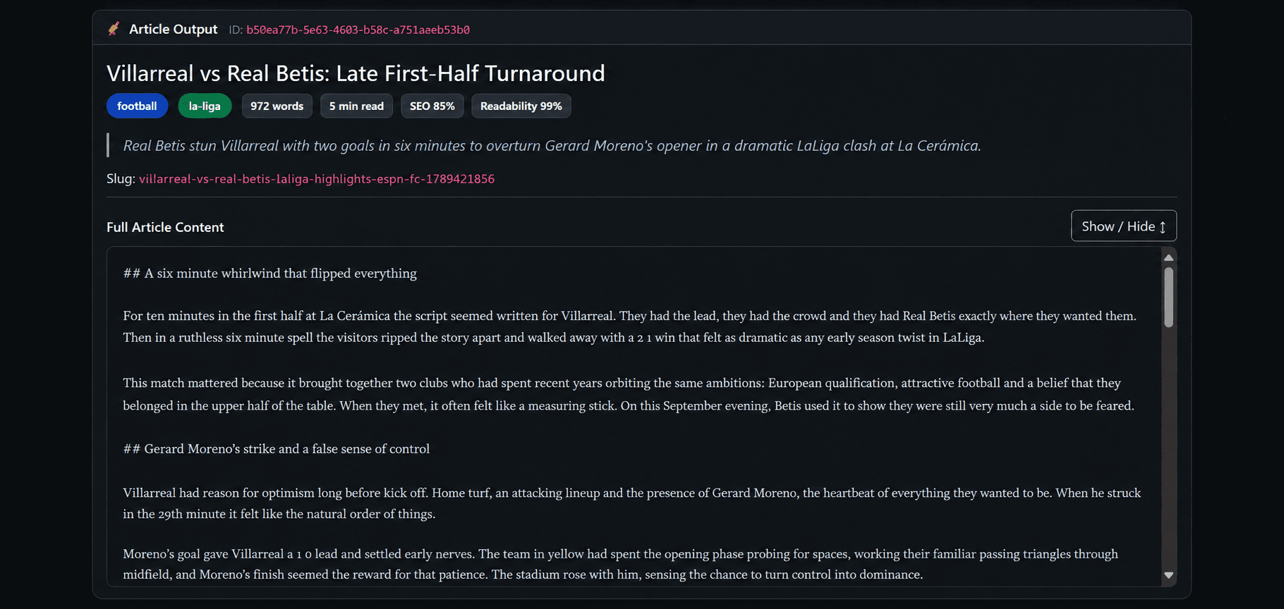 Autonomous Content Agent — final generated article output