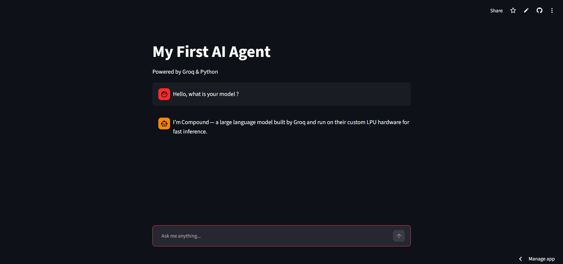 My First AI Agent — Groq-powered chat interface
