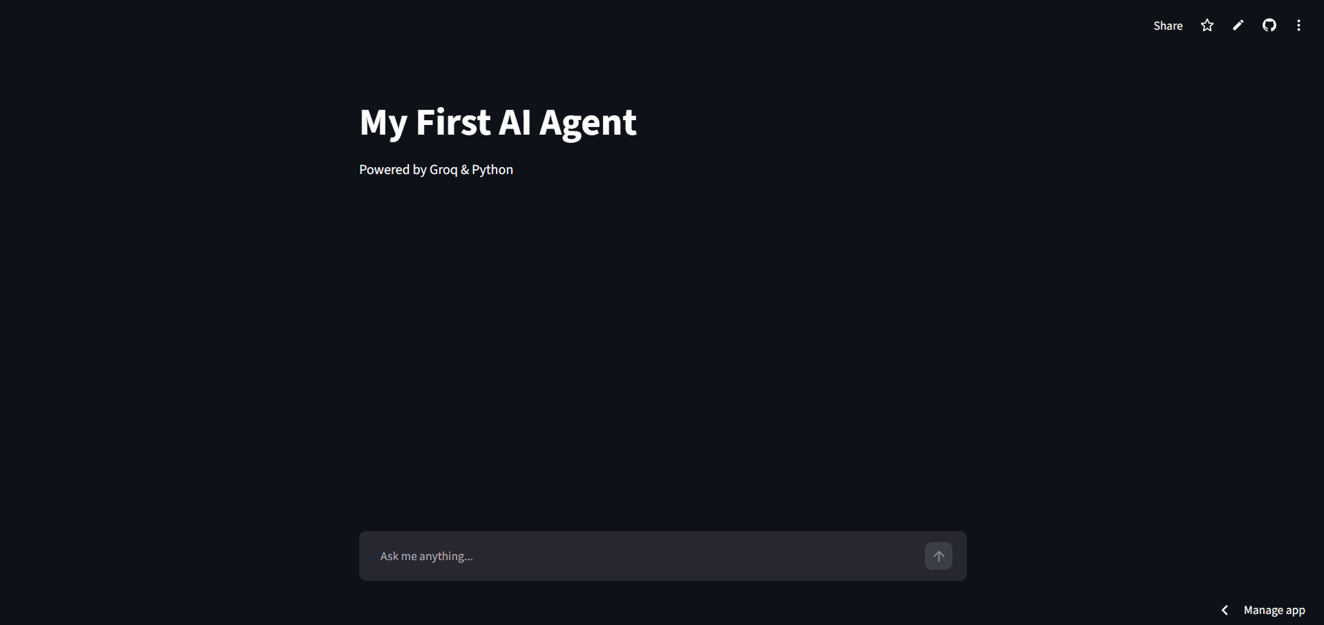 My First AI Agent — empty chat state
