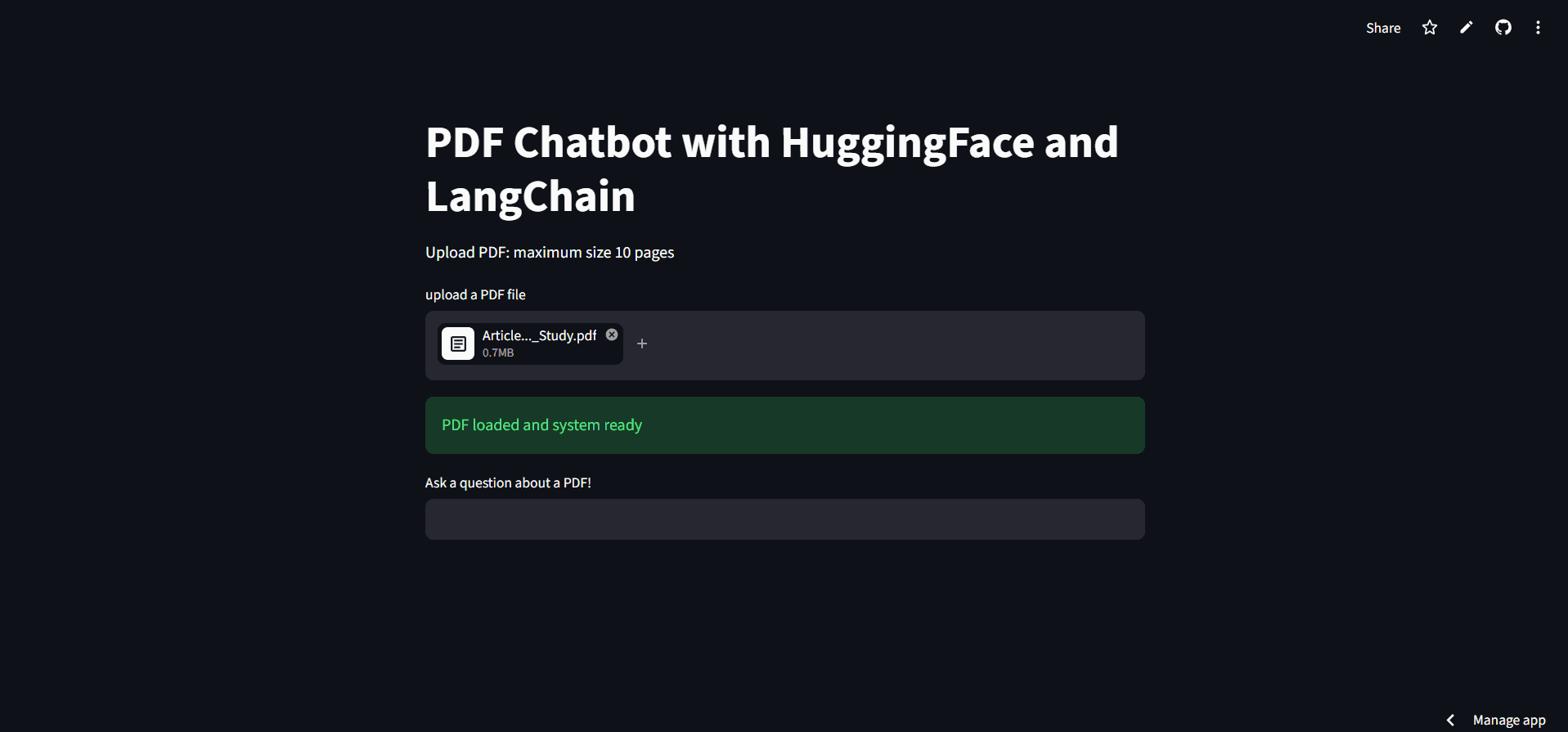 PDF RAG Chatbot — PDF loaded, ready to answer questions